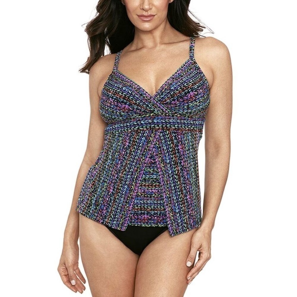 Miraclesuit Women's Stitch It Cleo TankiniV neck swimsuit swimwear Size 16
